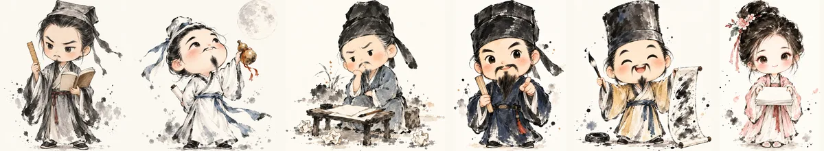 Q版文人：劉勰、李白、杜甫、韓愈、蘇軾、李清照